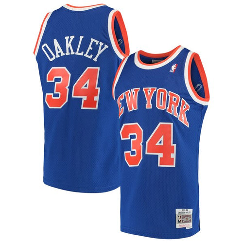 34 - Men's Mitchell & Ness Charles Oakley Blue New York Knicks 1991-92 Hardwood Classics Swingman Jersey - Blue