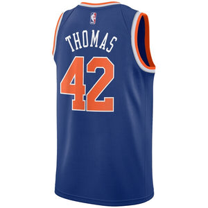 42 - Men's Nike Lance Thomas Royal New York Knicks Swingman Sponsor Patch Jersey - Icon Edition - Blue
