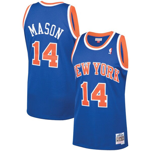 14 - Men's Mitchell & Ness Anthony Mason Blue New York Knicks 1991-92 Hardwood Classics Swingman Jersey - Blue