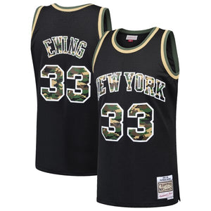 33 - Men's Mitchell & Ness Patrick Ewing Black New York Knicks Straight Fire Camo Swingman Jersey - Black