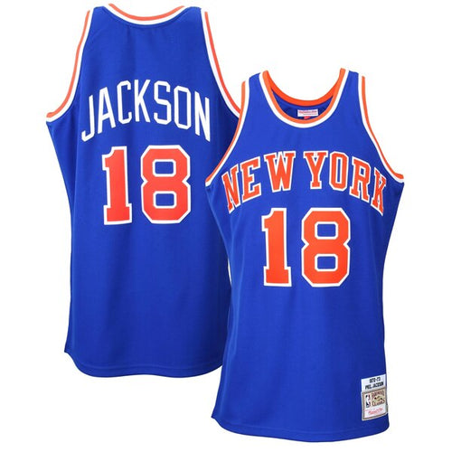 18 - Mens Mitchell & Ness Phil Jackson Royal Blue New York Knicks 1972-73 Authentic Basketball Jersey - Blue