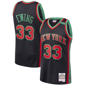 33 - Men's Mitchell & Ness Patrick Ewing Black New York Knicks Hardwood Classics Christmas Swingan Collection Jersey - Black