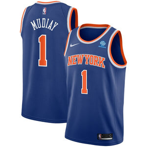 01 - Men's Nike Emmanuel Mudiay Royal New York Knicks Swingman Sponsor Patch Jersey - Icon Edition - Blue
