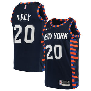 20 - Men's Nike Kevin Knox Navy New York Knicks City Edition Swingman Jersey - Navy