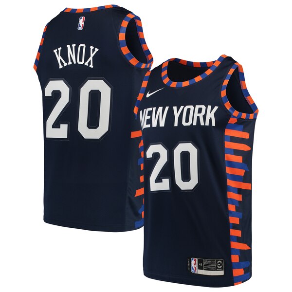 20 - Men's Nike Kevin Knox Navy New York Knicks City Edition Swingman Jersey - Navy